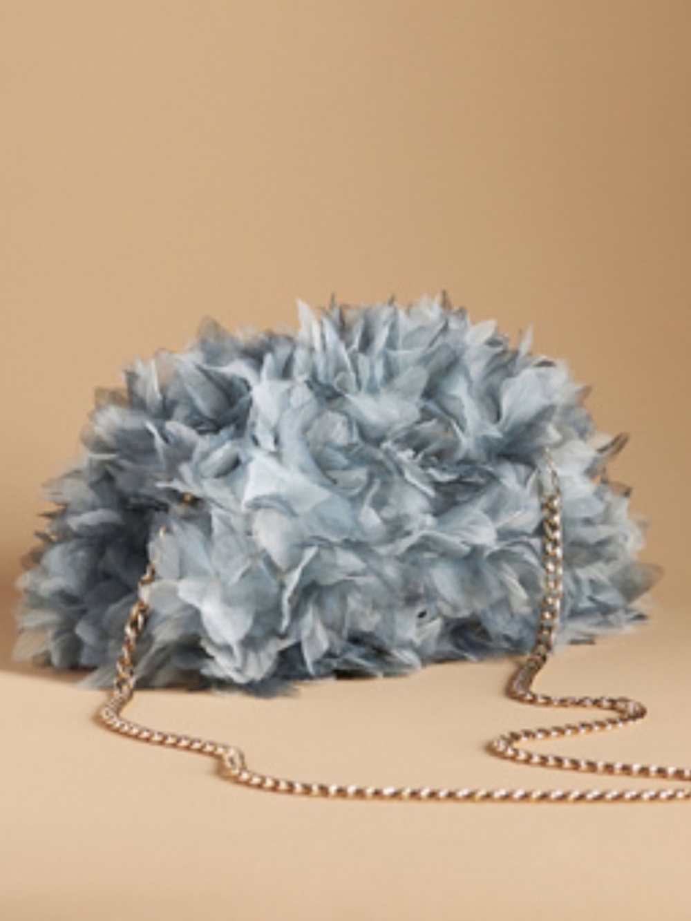 Anthropologie Dusty Blue Floral Appliqué Shoulder Bag with Gold Chain